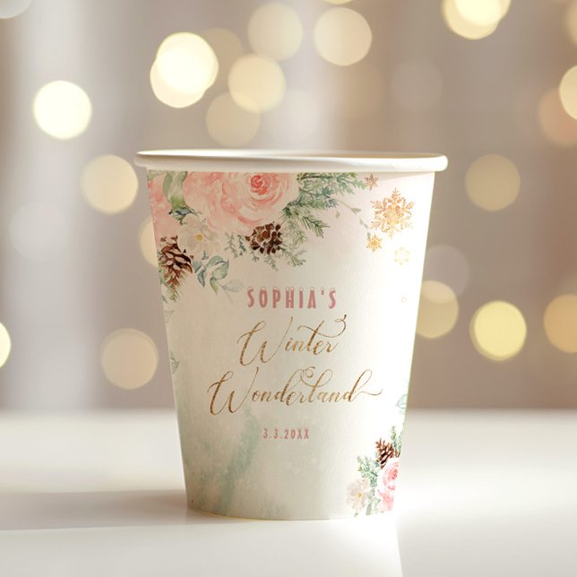 Snowflakes winter wonderland girl birthday paper cups (Creator Uploaded)