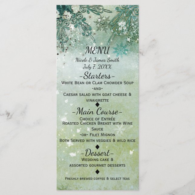 Snowflakes Winter Wonderland Holiday Sparkle Menu (Front)