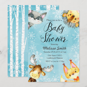 Snowflakes Winter Woodland Baby Shower Invitations