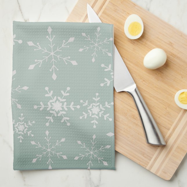 Snowflakes with a background of light green tea towel (Quarter Fold)