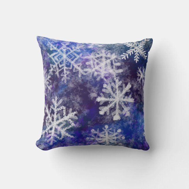 Snowflakes With blue background Cushion (Front)
