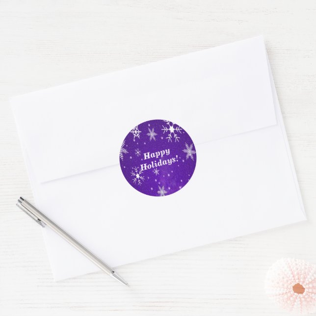 Snowflakes with Blue Background Round Stickers (Envelope)