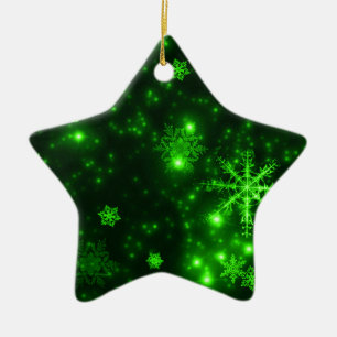 Snowflakes with Green Background Ceramic Tree Decoration
