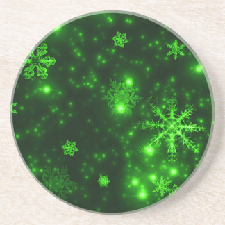 Snowflakes with Green Background Coaster