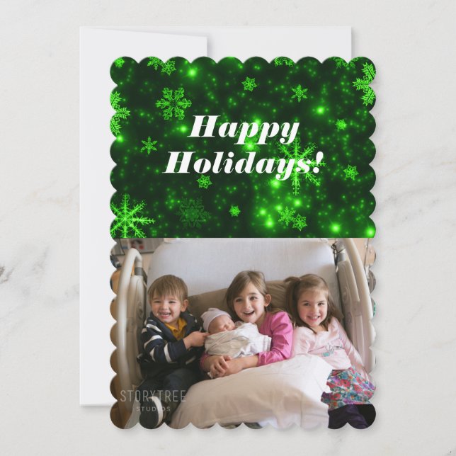 Snowflakes with Green Background Flat Card (Front)
