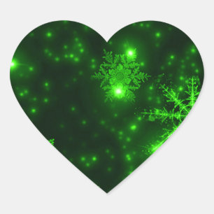 Snowflakes with Green Background Heart Sticker