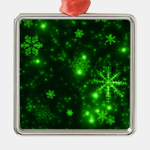 Snowflakes with Green Background Metal Tree Decoration