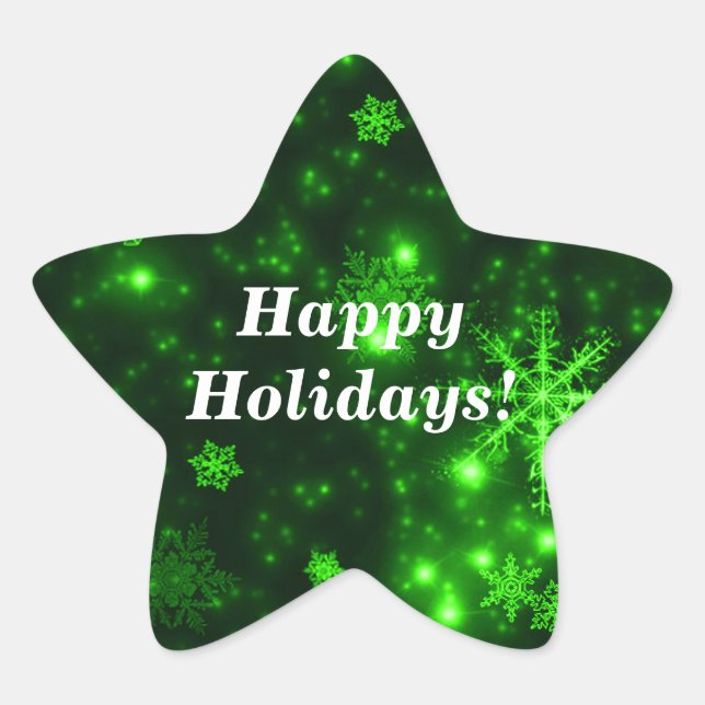 Snowflakes with Green Background Star Stickers (Front)