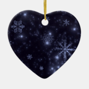 Snowflakes with Midnight Blue Background Ceramic Tree Decoration
