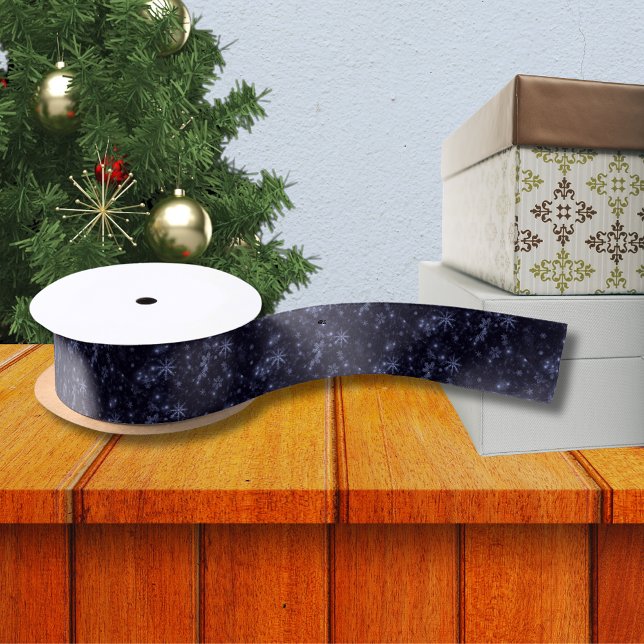 Snowflakes with Midnight Blue Background Ribbon Satin Ribbon (Snowflakes with Midnight Blue Background Ribbon)