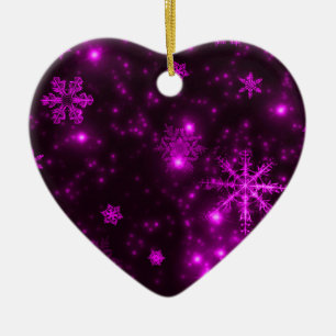 Snowflakes with Purple Background Ceramic Tree Decoration