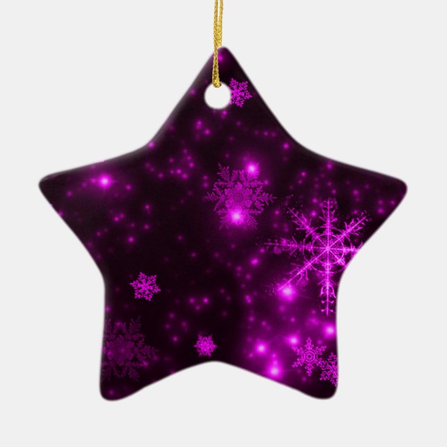 Snowflakes with Purple Background Ceramic Tree Decoration (Front)