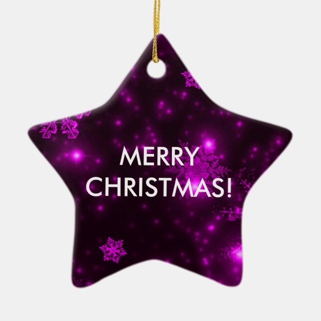 Snowflakes with Purple Background Ceramic Tree Decoration (Front)