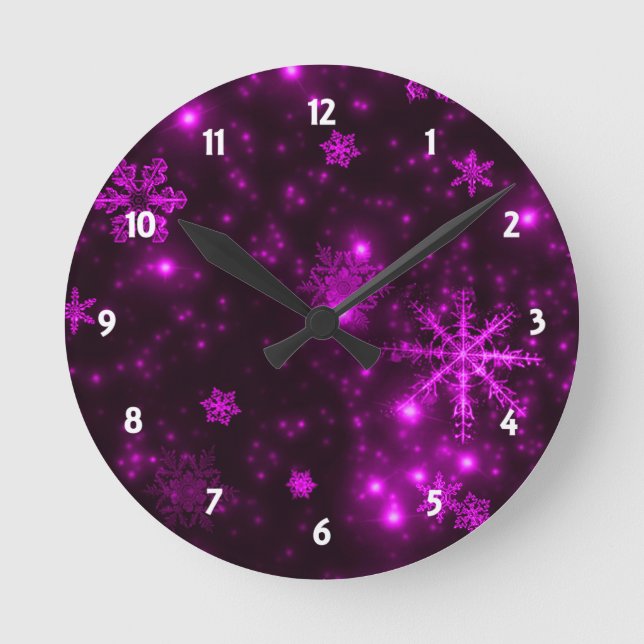 Snowflakes with Purple Background Round Clock (Front)