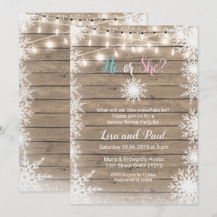 Snowflakes wood gender reveal invitation