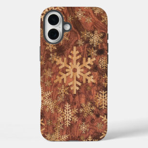 Snowflakes Wood Inlay Graphic Print Decor on a iPhone 16 Plus Case