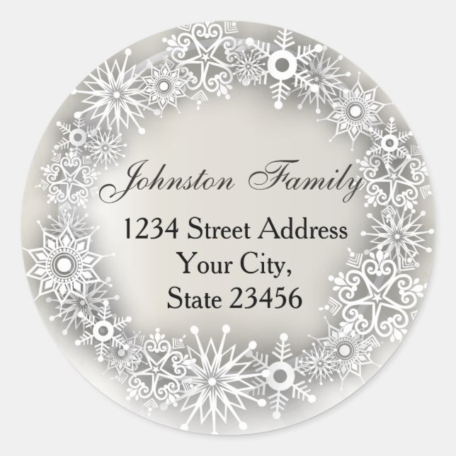 Snowflakes Wreath Personalised Christmas Stickers (Front)