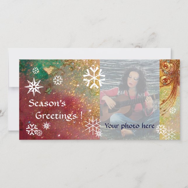 SNOWFLAKES ,yellow,red,brown,green,white Holiday Card (Front)