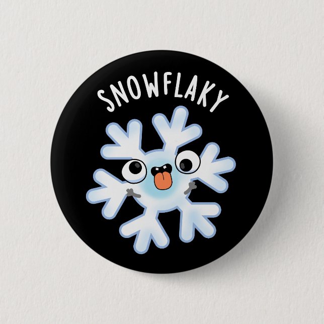 Snowflaky Funny Snow Flake Pun Dark BG 6 Cm Round Badge (Front)