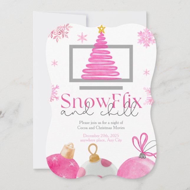 SnowFlix and Chill Christmas Movie Invitation (Front)