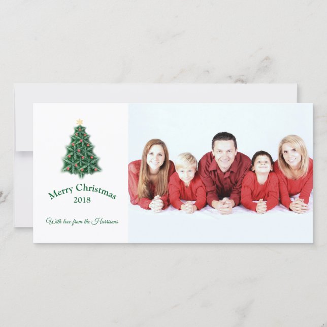 Snowflkae Christmas Tree Flat Holiday Photo Card (Front)