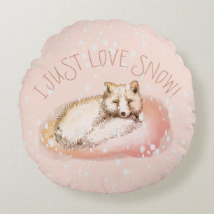 Snowfox, arctic fox round cushion