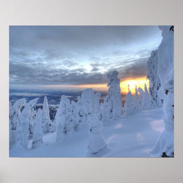 Snowghosts at sunset at Whitefish Mountain Poster (Front)