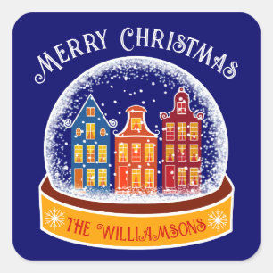 Snowglobe Amsterdam Village Christmas Square Sticker