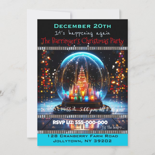 Snowglobe elegant Annual  Christmas Party Invitation (Front)