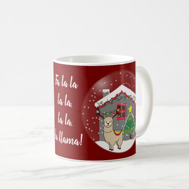 Snowglobe Llama with Christmas Tree & House Coffee Mug (Front Right)