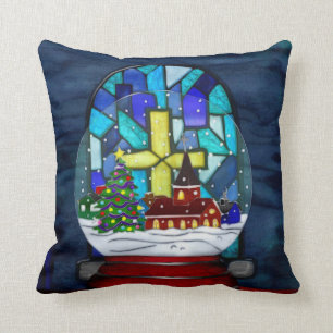 Snowglobe Whimsey Catholic Holiday Cushion