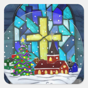 Snowglobe Whimsey Catholic Holiday Square Sticker