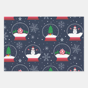 Snowglobe with Snowman Christmas Wrapping Paper Sheet