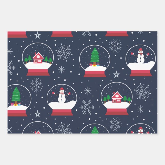 Snowglobe with Snowman Christmas Wrapping Paper Sheet (Front)