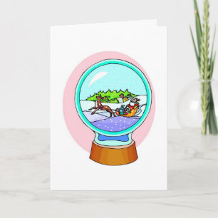 Snowglobe Xmas Season Greeting Card Holiday Greens