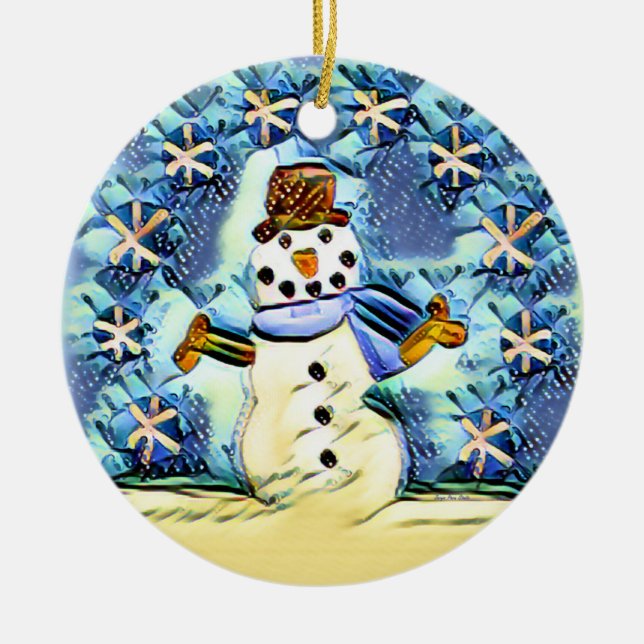 Snowie Snowman Ceramic Tree Decoration (Front)