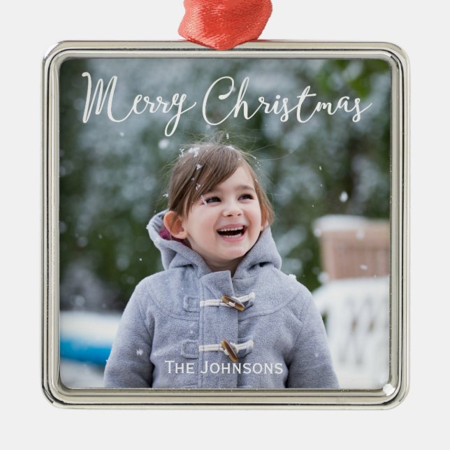 Snowing Photo Christmas Premium Square Ornament (Front)