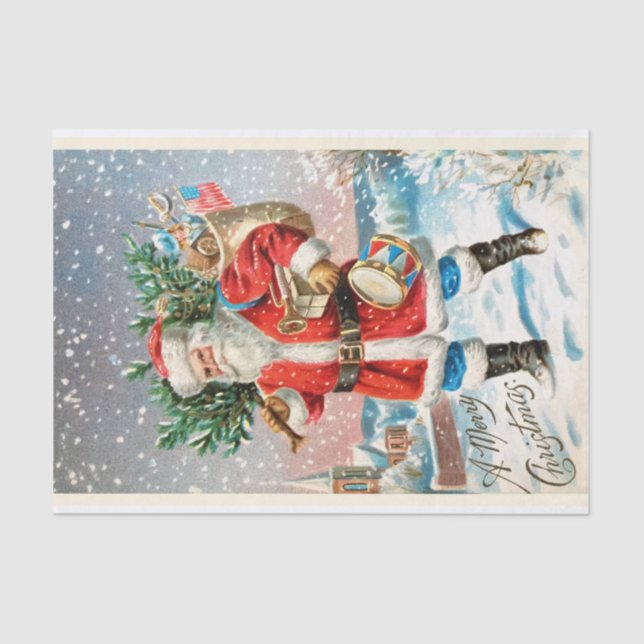 Snowing Santa Claus with Christmas Tree Presents Tissue Paper (Front)