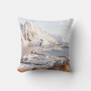 Snowing village rustic house Christmas Holiday Cushion
