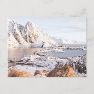 Snowing village rustic house Christmas Holiday Postcard