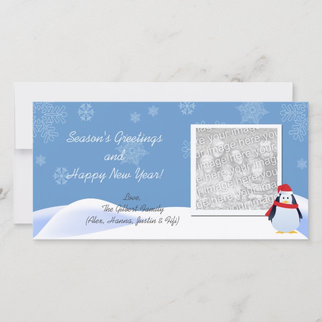 Snowing with Penguin Holiday Photo Cards (Front)