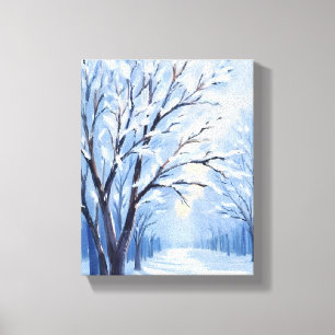 Snowkissed Forest Winter Watercolor Painting Canvas Print