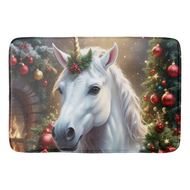 Snowlight: The Enchanted Christmas Unicorn Bath Mat (Front)