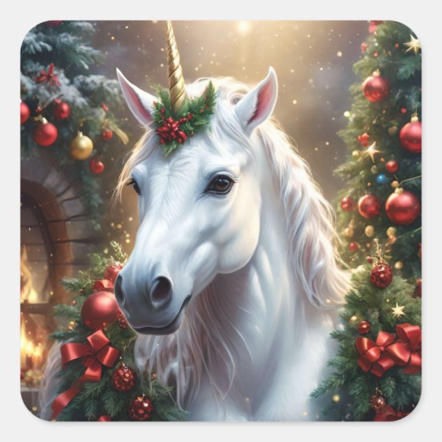 Snowlight: The Enchanted Christmas Unicorn Square Sticker (Front)