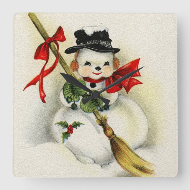 Snowman 001 square wall clock (Front)