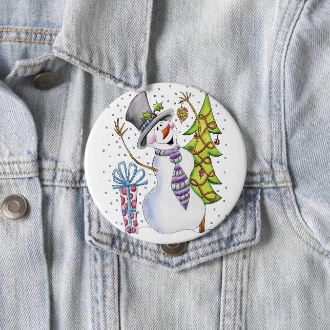 Snowman 10 Cm Round Badge (In Situ)