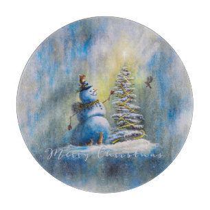 Snowman 12" Round Cutting Board