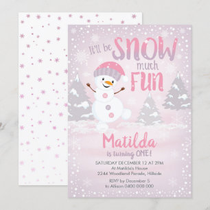 Snowman 1st Birthday Invitation Winter Girl