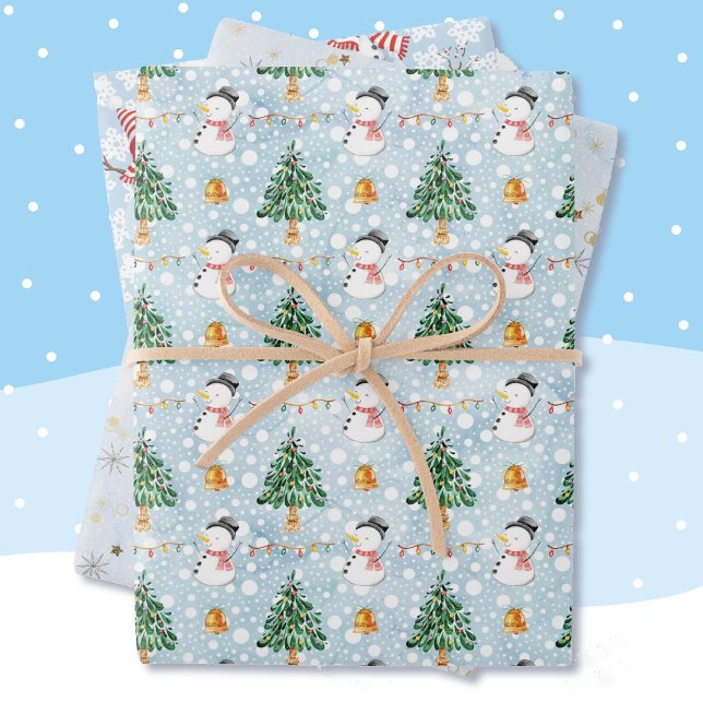 Snowman 3 Snow Coordinating Light Blue Wrapping Paper Sheet (Creator Uploaded)