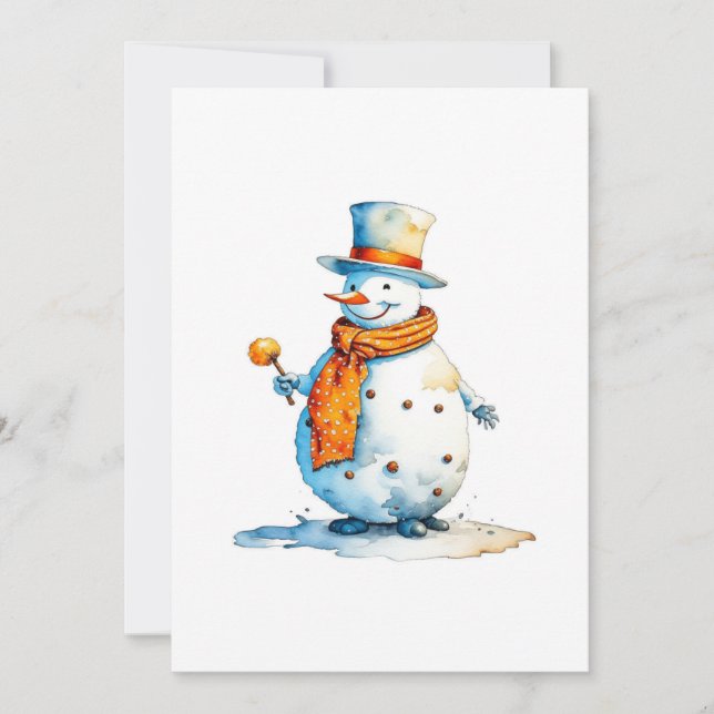  Snowman A - Watercolors Holiday Card (Front)